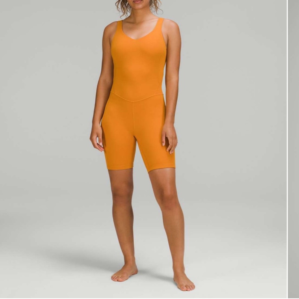 Lululemon- Sz 10&14- Autumn Orange- Align 8” Onesie Tank Top- Double Lined
